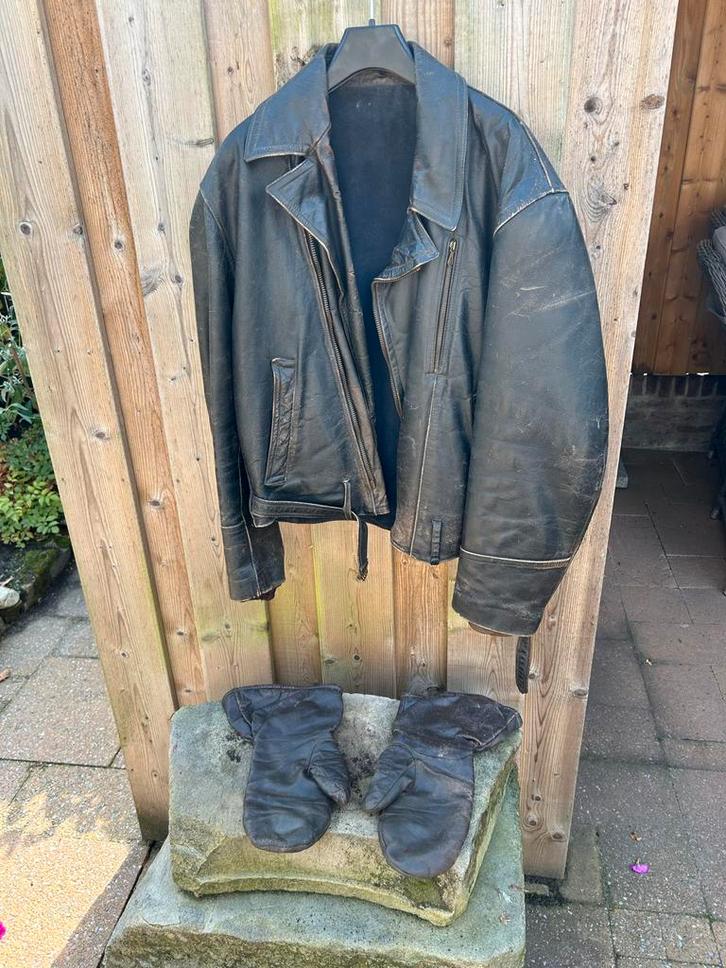 Antieke Vintage Leren Jas met Handschoenen, Antiek en Kunst, Antiek | Kleding en Accessoires, Heren, Ophalen of Verzenden