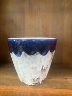 Ruime Vintage bloempot ,grijs met blauw lava glazuur, Ophalen of Verzenden