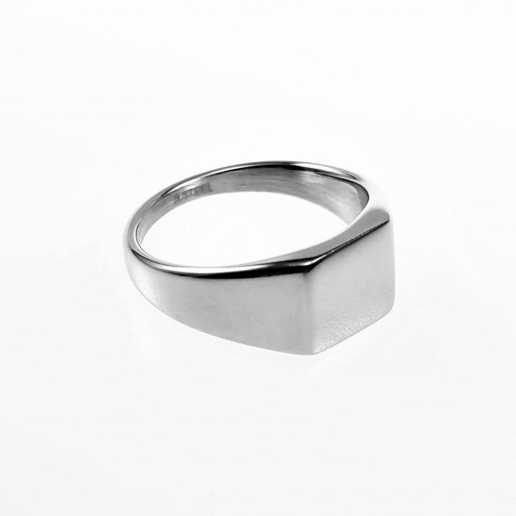 Smalle Zegelring Dames en Heren Stalen Zilverkleur Unisex Ri, Sieraden, Tassen en Uiterlijk, Ringen, Nieuw, Dame of Heer, 20 of groter
