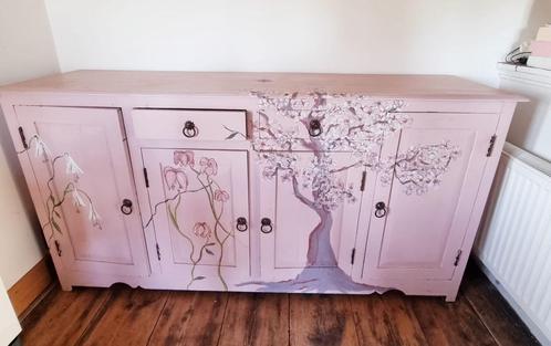 Oud roze dressoir handbeschilderd, Huis en Inrichting, Kasten | Dressoirs, Gebruikt, 150 tot 200 cm, 25 tot 50 cm, Met lade(s)