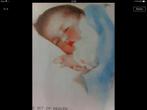 Vintage prent van slapende baby; gesigneerd en achter glas., Ophalen of Verzenden