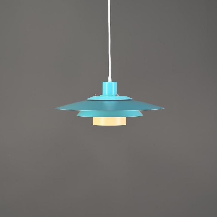 Groene Deense design hanglamp - groen - blauw - gele kleuren, Huis en Inrichting, Lampen | Hanglampen, Zo goed als nieuw, 75 cm of meer