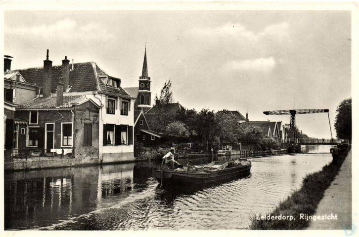 Leiderdorp, Rijngezicht - boot brug - 1955 gelopen, Verzamelen, Ansichtkaarten | Nederland, Ongelopen, Noord-Brabant, Voor 1920