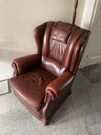 Bruin leren oorfauteuil - Beschadigd, Huis en Inrichting, Fauteuils, Ophalen, Gebruikt, Leer, 75 tot 100 cm