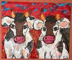 kleurrijk handgeschilderd schilderij met koeien.120x120, Ophalen