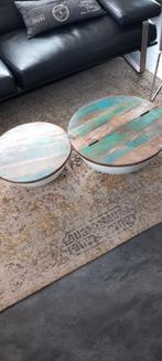 Design Salontafel set tafels salon industrieel metaal/hout, 50 tot 100 cm, Minder dan 50 cm, Rond, Metaal