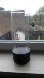 decoratie glazen windlicht op houten voet, Ophalen of Verzenden, Gebruikt, Overige materialen, 25 tot 50 cm