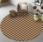 Bruin Beige Geblokt Rond Vloerkleed / Dambord Kleed Tapijt, Huis en Inrichting, Verzenden, Nieuw, Bruin, Rond