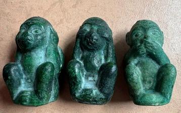 3 oude stenen aapjes, 'horen, zien & zwijgen' beschikbaar voor biedingen
