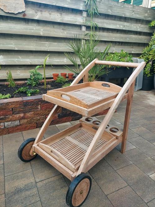 Teakhouten Serveerwagen met Dienbladen, Antiek en Kunst, Antiek | Meubels | Tafels, Ophalen of Verzenden