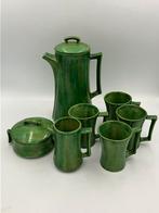 Vintage handgemaakt keramieken groen koffie servies, Antiek en Kunst, Antiek | Keramiek en Aardewerk, Ophalen of Verzenden