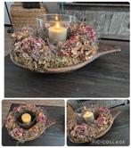 Houten (olijfbak) met krans, glas en kaars, Ophalen of Verzenden, Zo goed als nieuw