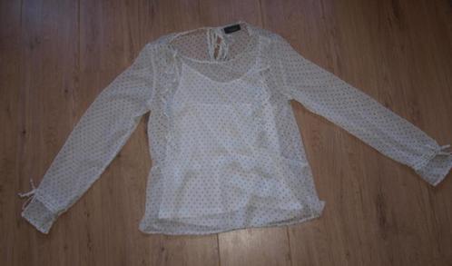 Wit Voile Shirt met Zwarte Stippen Yessica (36) Nieuw!, Kleding | Dames, T-shirts, Nieuw, Maat 36 (S), Wit, Lange mouw, Ophalen of Verzenden