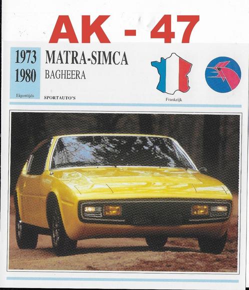 Ak47 autokaart matra simca bagheera ( 1973 - 1980 ), Verzamelen, Automerken, Motoren en Formule 1, Zo goed als nieuw, Ophalen of Verzenden