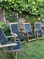 4 zware teakhouten/ textileen standen stoelen tuinstoelen., Tuin en Terras, Ophalen, Teakhout