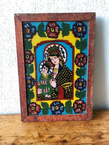 Volkskunst. Achter glas geschilderd schilderij. beschikbaar voor biedingen