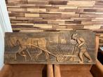 Houten Schilderij - Boer met Paard, Antiek en Kunst, Ophalen of Verzenden
