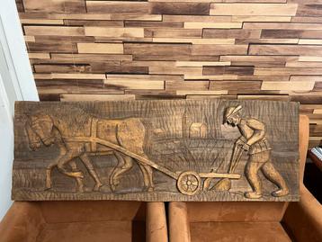 Houten Schilderij - Boer met Paard beschikbaar voor biedingen