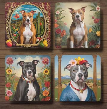 Amerikaanse Stafford Frida Kahlo onderzetters met houder beschikbaar voor biedingen
