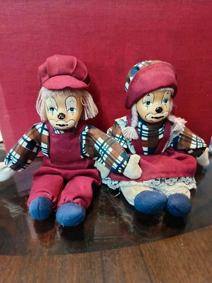 Twee Vintage Clown Poppen, 15cm, Antiek en Kunst, Antiek | Speelgoed, Ophalen of Verzenden