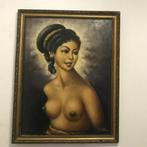 Schilderij, portret van een mooie Balinese/Javaanse vrouw, Antiek en Kunst, Kunst | Schilderijen | Klassiek, Ophalen of Verzenden