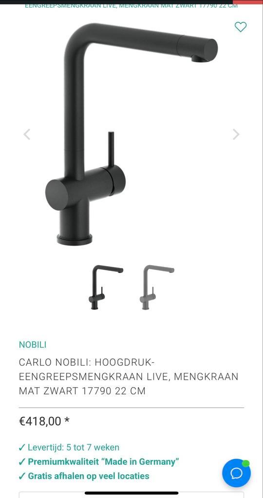 Carlo Nobili Mengkraan Mat Zwart - Nieuw! 17790, Doe-het-zelf en Verbouw, Sanitair, Nieuw, Kraan, Ophalen