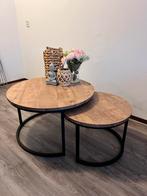 Industriële Mango Houten Salontafel Set, Huis en Inrichting, Tafels | Salontafels, Ophalen, Rond, 50 tot 100 cm, Zo goed als nieuw
