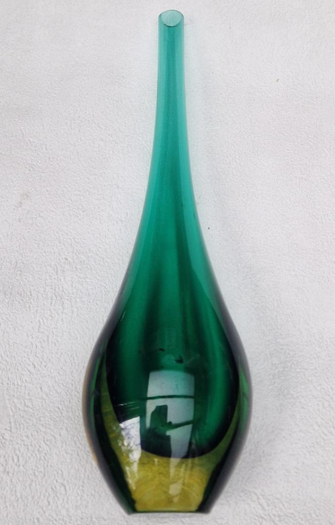 Flavio Poli MURANO glaskunst Sommerso lange vaas GROEN-OKER, Antiek en Kunst, Antiek | Glas en Kristal, Ophalen of Verzenden