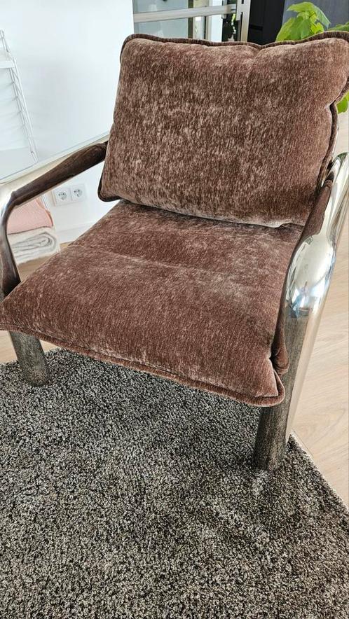 HK living chrome lounge velvet brown fauteuils- ZGAN, Huis en Inrichting, Fauteuils, Zo goed als nieuw, 50 tot 75 cm, Ophalen