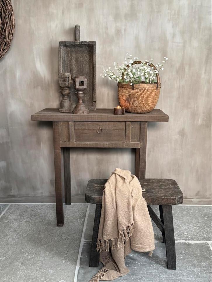 Sidetable Driftwood | Haltafel oud hout 1 lade, Huis en Inrichting, Woonaccessoires | Overige, Nieuw, Ophalen