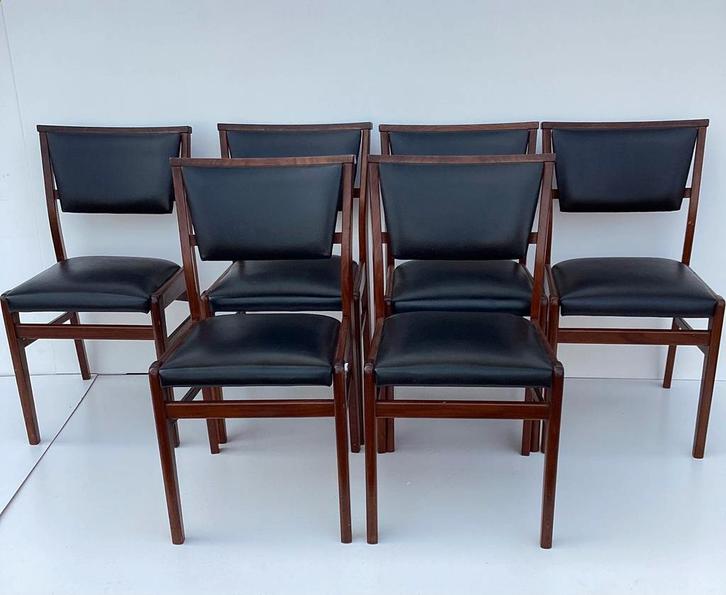 Vintage stoelen, 6 stuks, Huis en Inrichting, Stoelen, Gebruikt, Vijf, Zes of meer stoelen, Hout, Overige materialen, Zwart, Ophalen