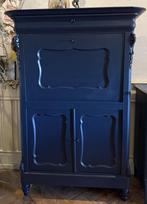 Antiek Biedermeier secretaire, vintage kast, oud bureau VdlM, Ophalen, Zo goed als nieuw, Brocante administratiekast oud buro donker blauw laptop kastje
