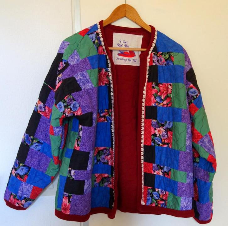 Patchworkjasje Sewing by Jill, Kleding | Dames, Jasjes, Kostuums en Pakken, Zo goed als nieuw, Jasje, Maat 42/44 (L), Overige kleuren