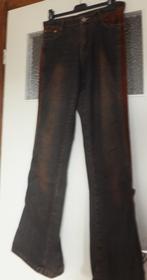 Aparte donkerblauwe 5 pocket jeans roestbruine details 36 38, Verzenden, Gedragen, Blauw, W28 - W29 (confectie 36)