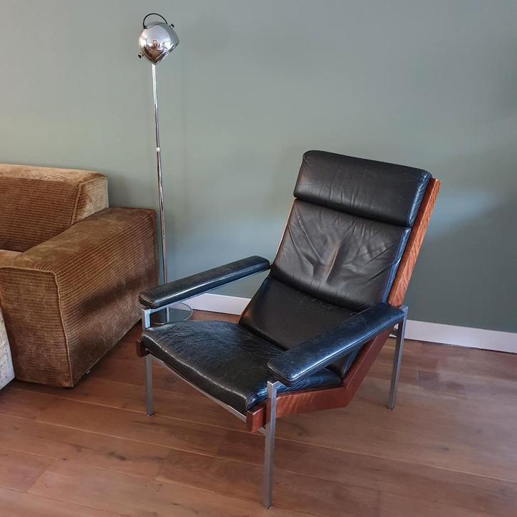 Oude Rob Parry fauteuil, Huis en Inrichting, Stoelen, Gebruikt, Eén, Leer, Zwart, Ophalen