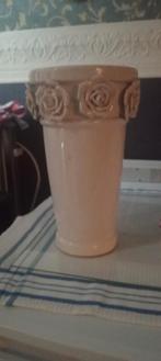 Geglazuurde bloempot vaas met rozen, Ophalen, Rond, Zo goed als nieuw, Aardewerk