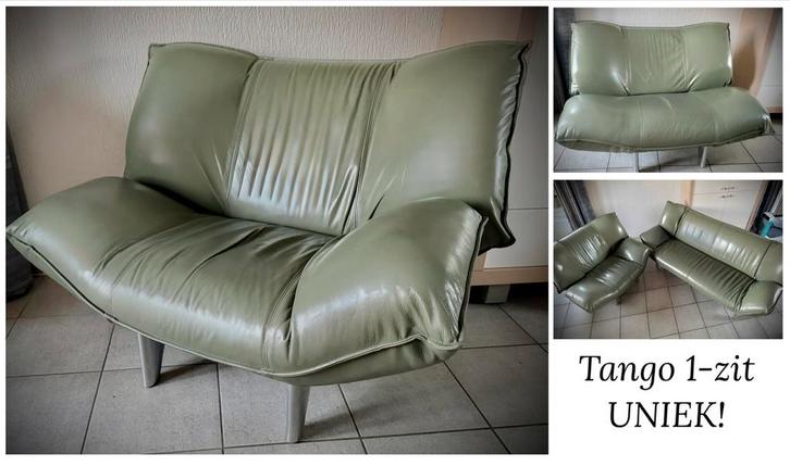 Unieke Tango fauteuil / loveseat - 1-pers.bank (evt. set), Huis en Inrichting, Fauteuils, Gebruikt, Leer, Metaal, 75 tot 100 cm