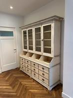 Vintage witte buffetkast / vitrinekast / brocante hout glas, Huis en Inrichting, Kasten | Buffetkasten, Ophalen, Gebruikt, 200 cm of meer