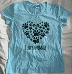 T shirt blauw I love animals, Blauw, Maat 46/48 (XL) of groter, Nieuw, Ophalen of Verzenden