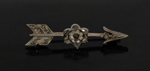Pijl broche antiek roosgeslepen diamanten 14k goud zilver, Sieraden, Tassen en Uiterlijk, Antieke sieraden, Broche, Goud, Met edelsteen
