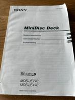 Sony minidisc deck Gebruiksaanwijzing je770 Je470, Audio, Tv en Foto, Walkmans, Discmans en Minidiscspelers, Ophalen of Verzenden