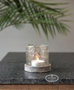 Set van 2 glazen windlichten potjes deksel hout stoer sober, Verzenden, Nieuw