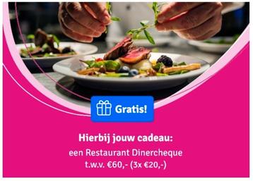 3 restaurant dinercheques van 20 euro beschikbaar voor biedingen