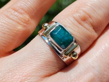 Vanoli 925 zilveren design ring met ruwe smaragd maat 17,25  beschikbaar voor biedingen