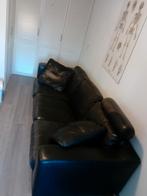 Zwart leren bankstel met kussens - gaat nog jaren mee!, Gebruikt, Driepersoons, Leer, Ophalen of Verzenden