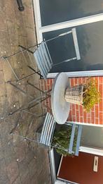 Bistro set met zinken tafelblad, Gebruikt, Bijzettafel, Tuinset, Hout