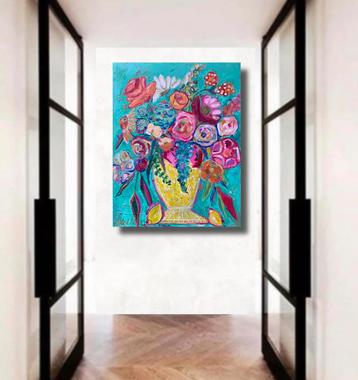 Eyecather ~ schilderij bloemen in vaas ~ atelier beschikbaar voor biedingen