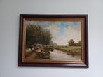 Olieverfdoek hollands weiland landschap van H van Elshout, Antiek en Kunst, Kunst | Schilderijen | Klassiek, Ophalen