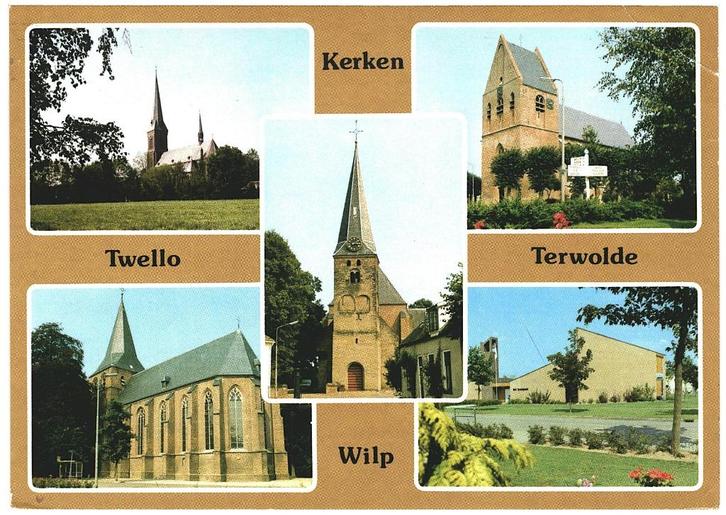 910406 Terwolde Twello Wilp kerken Leuke oude kaart gelopen, Verzamelen, Ansichtkaarten | Nederland, Gelopen, Gelderland, 1980 tot heden