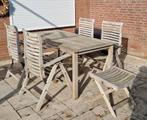 Teak Tuinset - 4 Stoelen + Hocker, Tuin en Terras, Ophalen, 5 zitplaatsen, Gebruikt, Hocker